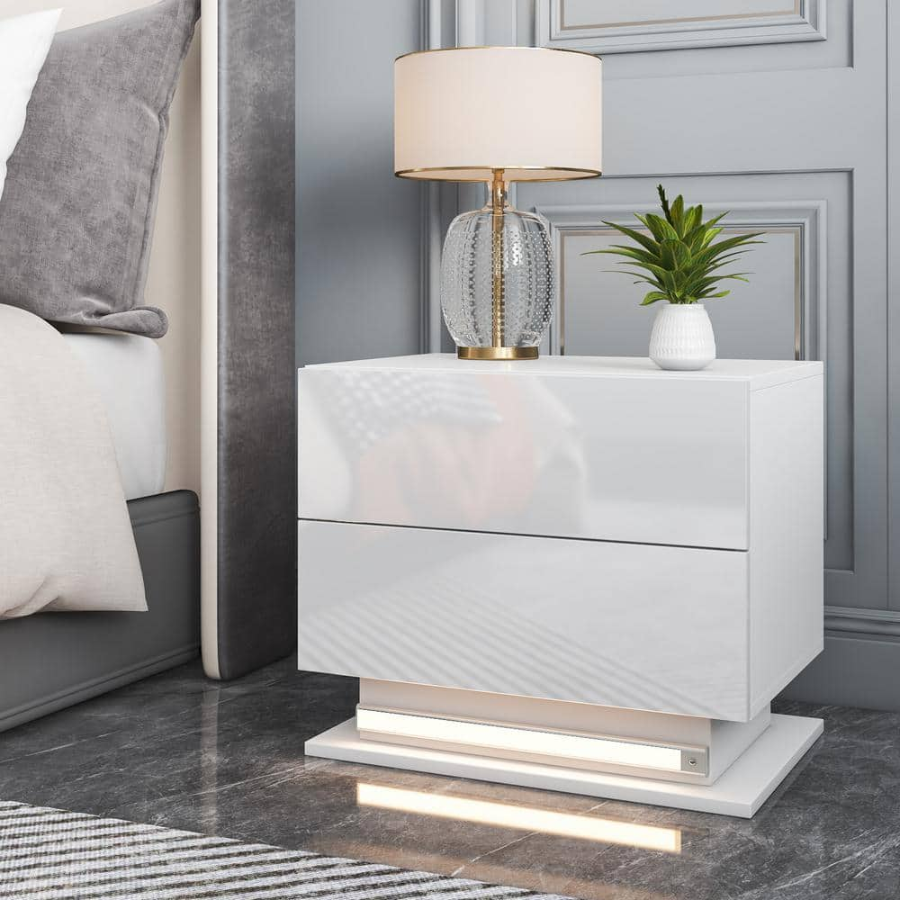 Hommpa Modern LED 2-Drawer White Nightstand 20.5 in. H x 13.8 in. W x 17.7  in. D with Motion Sensor Light SKUJ21500 - The Home Depot