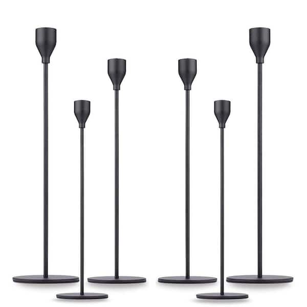 Set of 6 Matte Black Taper Candle Holders-Tall Vintage Metal Holders ...