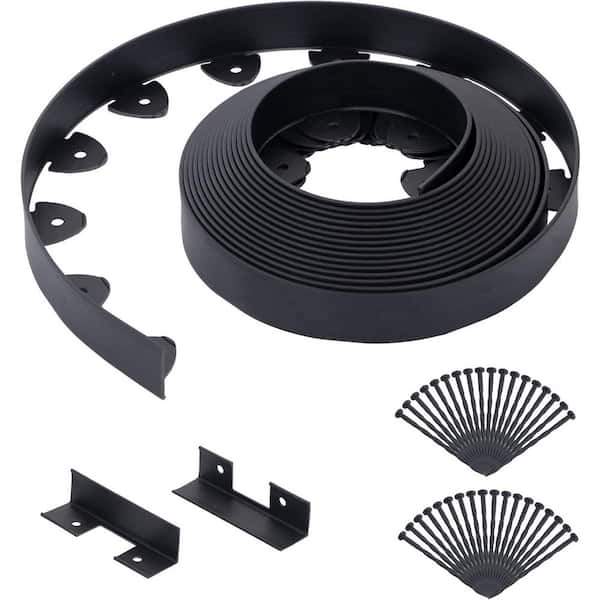 Phewnyzo 33 ft. x 1.5 in. Black Heavy-Duty PP and PE Landscape Edging with 40-Spikes and 2-Connectors