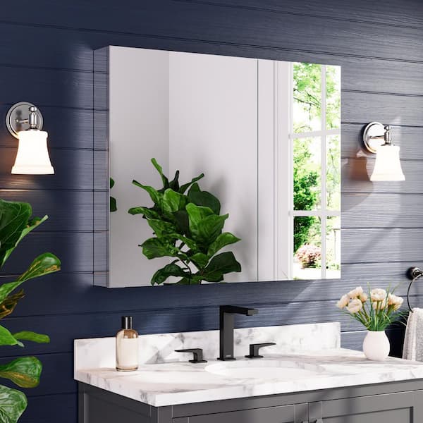 36 in. W x 30 in. H Rectangular Aluminum Surface/Recessed Medicine Cabinet with Mirror for Bathroom