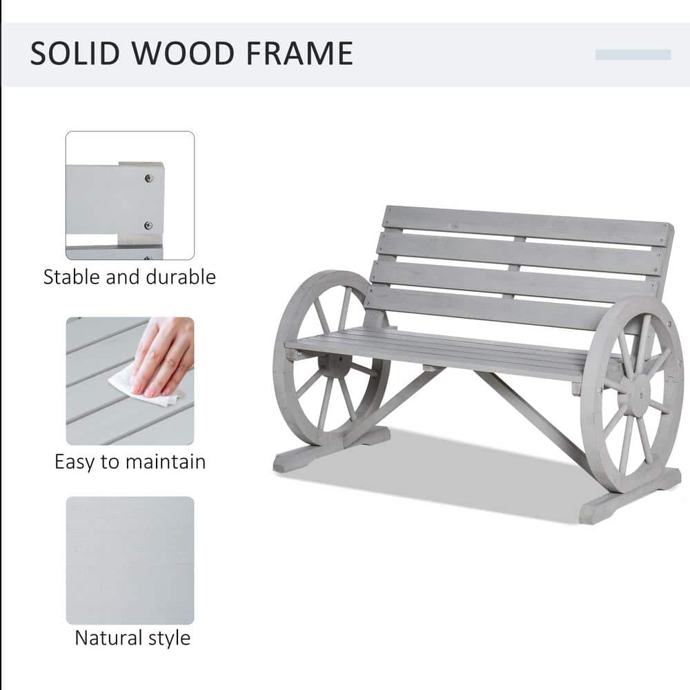 Charcoal Gray Fir Wood Wagon Wheel Outdoor Bench