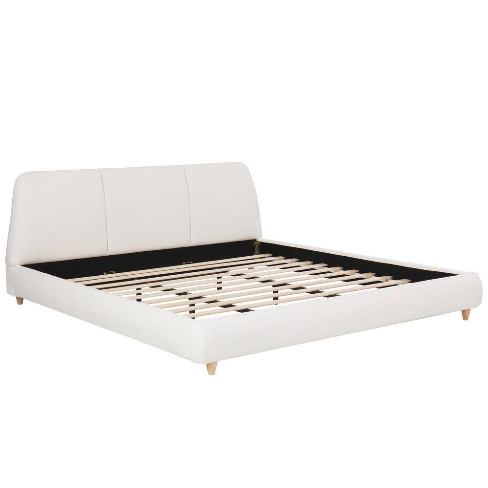 Luxe Modern White Linen Blend Upholstered Wood Frame King Size Platform Bed with Tufted Headboard - thumbnail 9