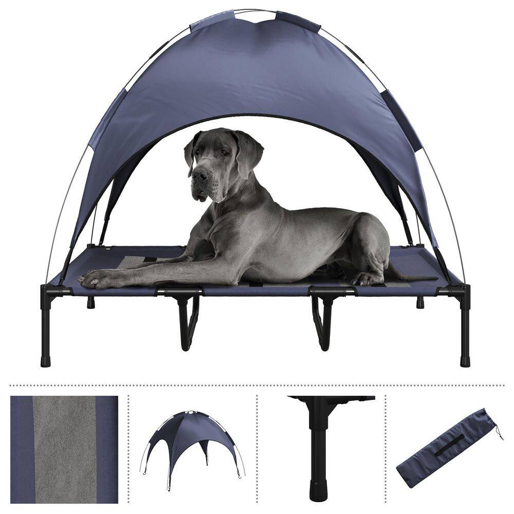 X-Large Navy Elevated Outdoor Dog Bed with Canopy