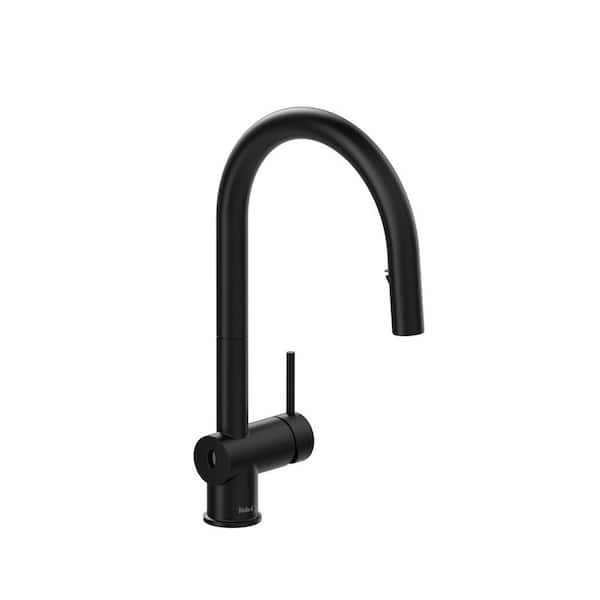RIOBEL Azure Single Handle Pull Down Sprayer Kitchen Faucet in Black