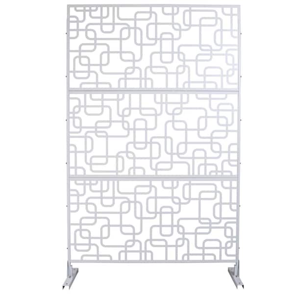 ITOPFOX Elegant 48 x 76 in. Outdoor and Indoor Privacy Screen Metal, Freestanding Decorative Privacy Fence Panels in White