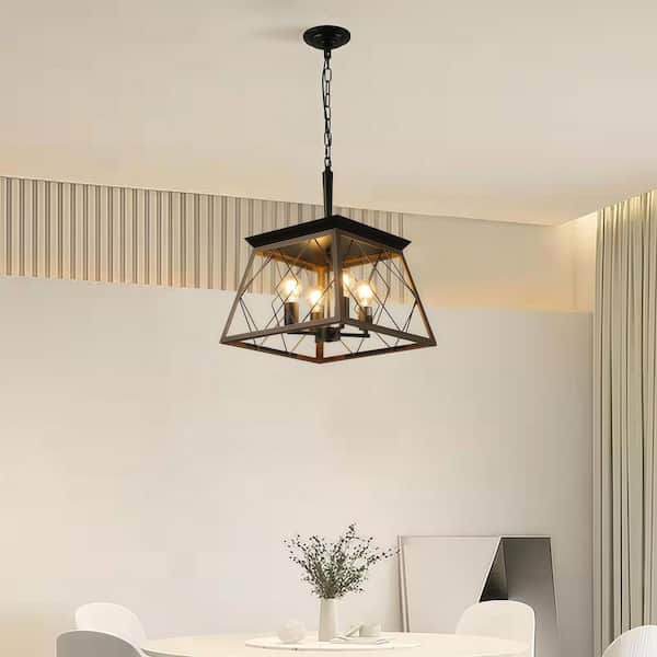 4-Light Farmhouse Chandelier Pendant Vintage Antique Light Fixture for Kitchen Dining Room Living Room in Walnut