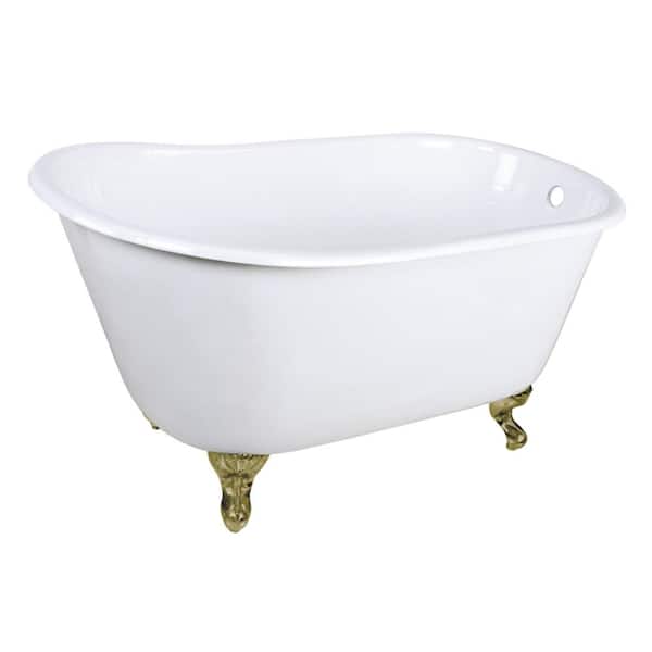 Kingston Brass Onamia 48 in. x 28 in. Cast Iron Clawfoot Soaking Bathtub in White/Brushed Brass