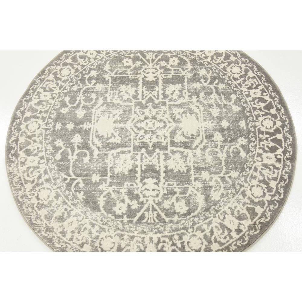 Light Gray Round Abstract Stain-Resistant Synthetic Rug