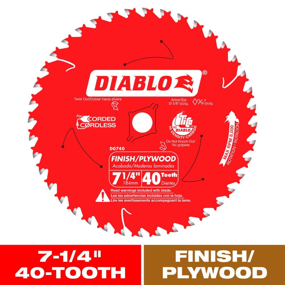 DIABLO 7-1/4in. x 40-Teeth Finish Saw Blade for Wood D0740R - The