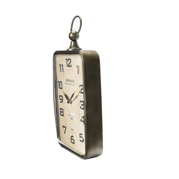 Antiqued Gold and Black Metal Rectangle Hanging Wall Clock with Handle