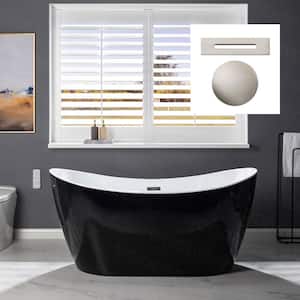 Grant 59 in. Acrylic FlatBottom Double Slipper Bathtub with Brushed Nickel Overflow and Drain Included in Black