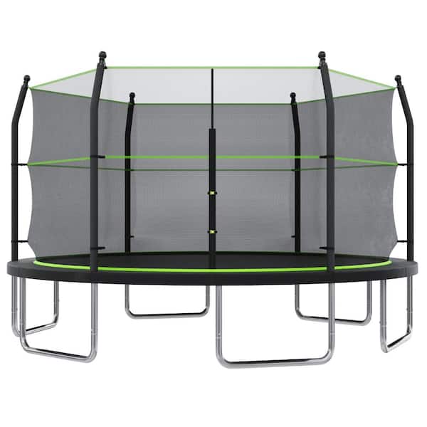 Black Heavy-duty Metal Outdoor Round 14FT Trampoline with Ladder and Enclosure Net