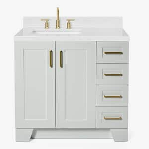 Taylor 36.25 in. W x 22 in. D x 36 in. H Single Sink Freestanding Bath Vanity in Grey with Carrara Quartz Top