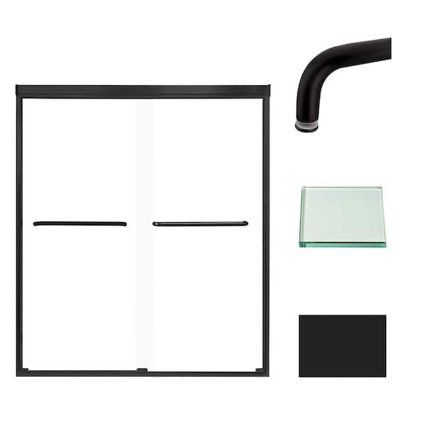 Transolid Cara 59 in. W x 70 in. H Sliding Semi-Frameless Shower Door in Matte Black with Clear Glass