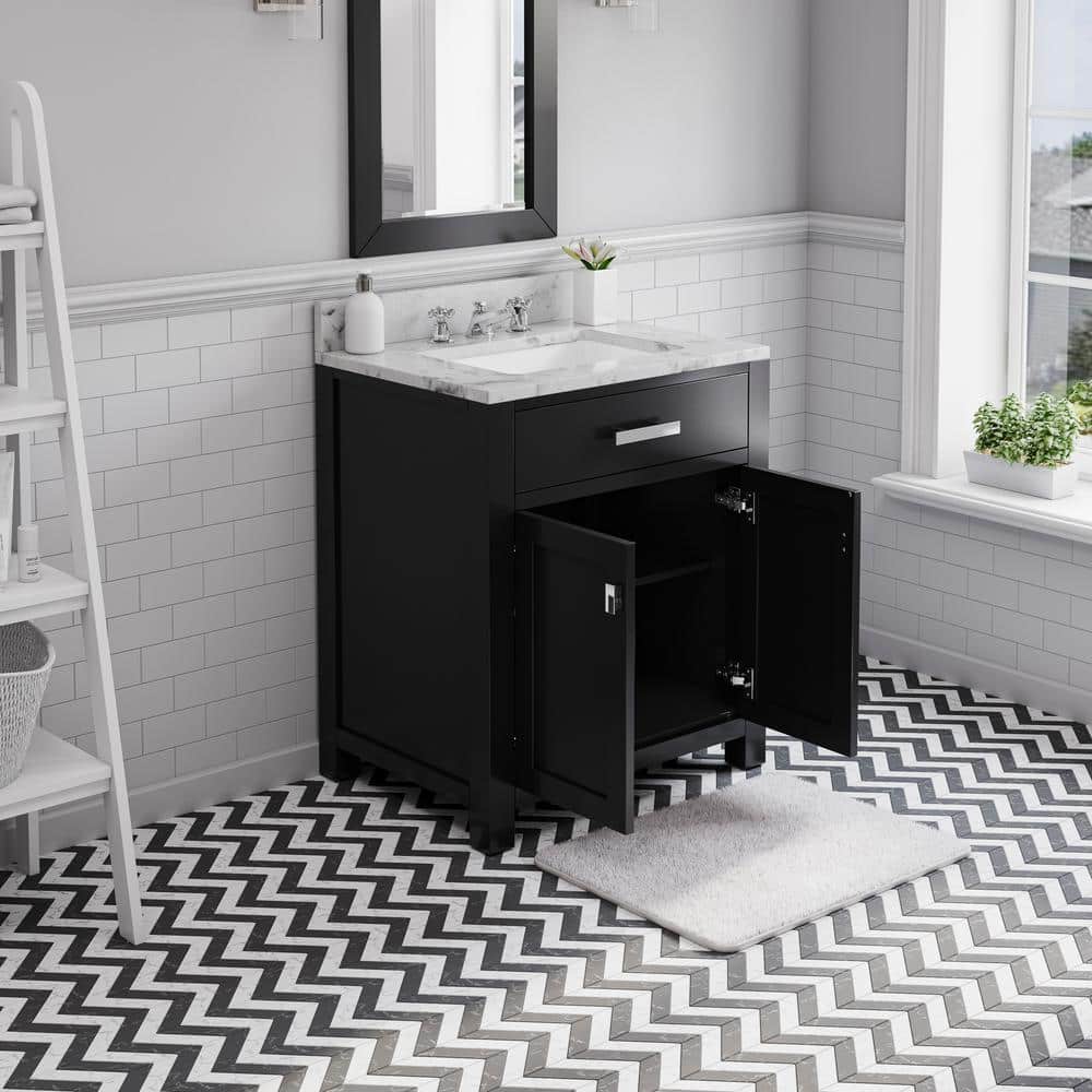 Espresso Solid Wood 30" Freestanding Vanity with Carrara Marble Top and Ceramic Sink