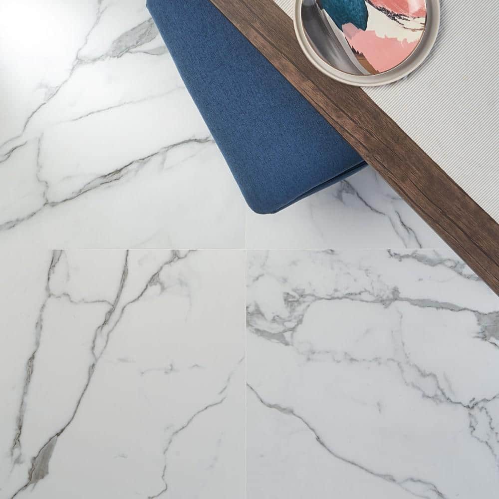 24" x 24" White Matte Porcelain Marble Look Tile