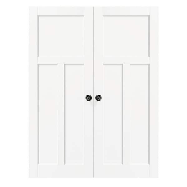 60 in. x 80 in. MDF, Composite, Pre-assembled, Primed, White, T Shaped Interior Door Slab with Black Goal Doorknob