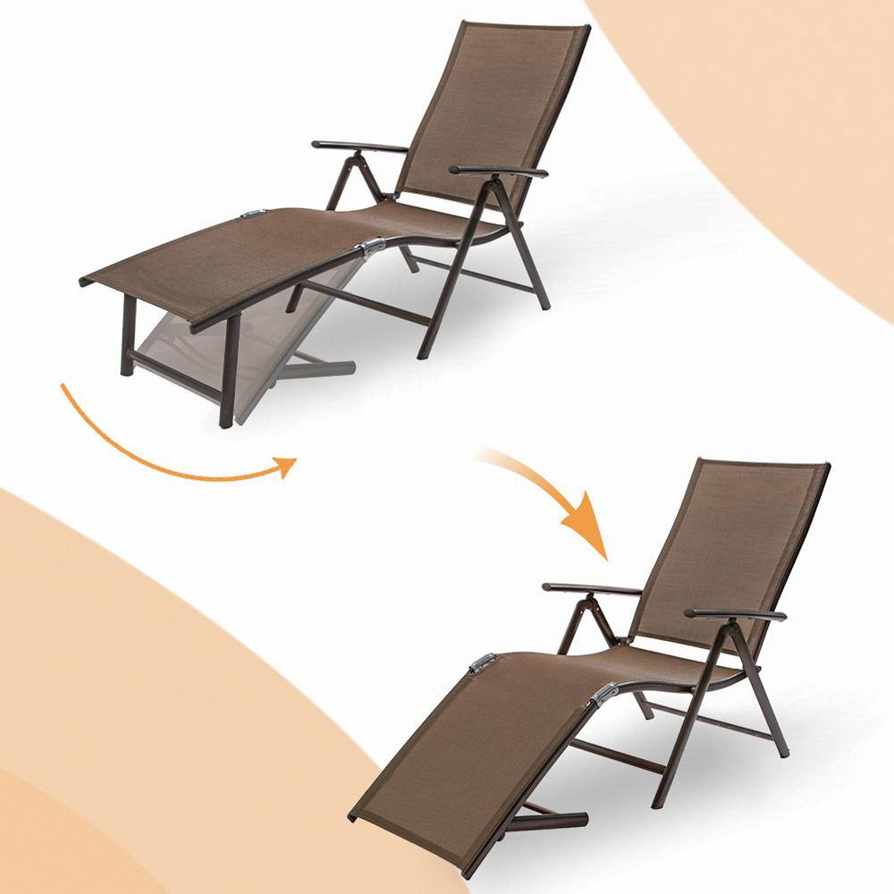 Brown Aluminum Outdoor Chaise Lounge with Textilene Fabric