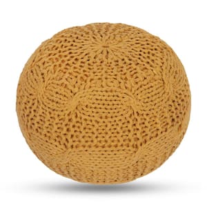 Brystol Yellow Cotton Yarn Hand - Knitted Round Pouf