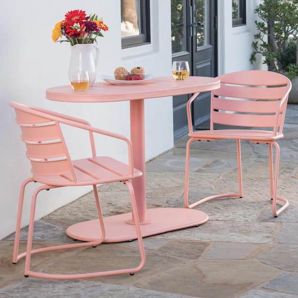 Unbranded 3 Pieces Metal Outdoor Bistro Set, Modern Patio Garden Furniture Set for Garden Backyard Porch Balcony, Pink