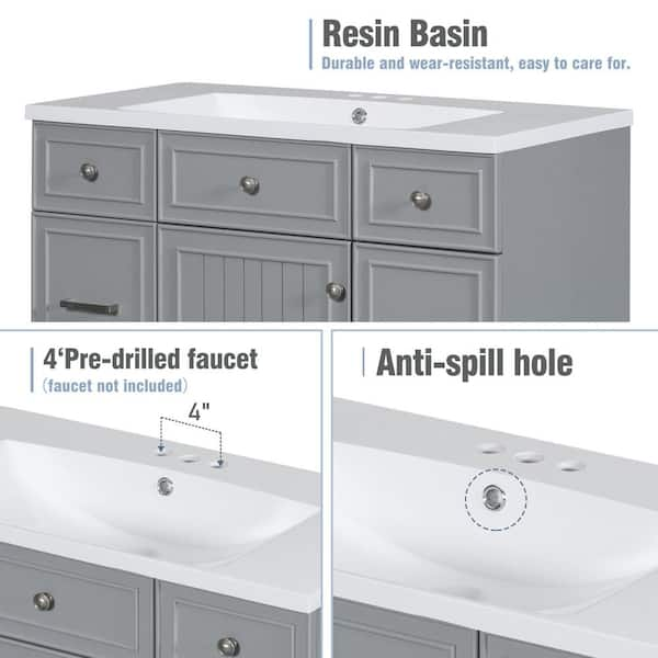 Zeus & Ruta Green 36 W x 18 D x 34 H Bathroom Vanity Bath Cabinet with  Sink Soft Closing Door 3 Drawers Solid Wood Frame WK-VAI-03 - The Home Depot