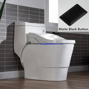 One Piece 1.0GPF/1.6 GPF Dual Flush Elongated Toilet in White with White Advance Smart Bidet Seat
