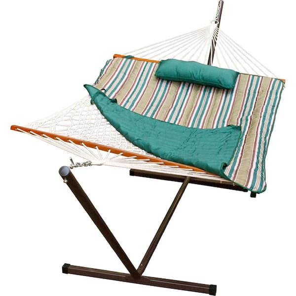 Algoma 12 ft. Cotton Rope Hammock, Pad, Pillow and Stand Combo