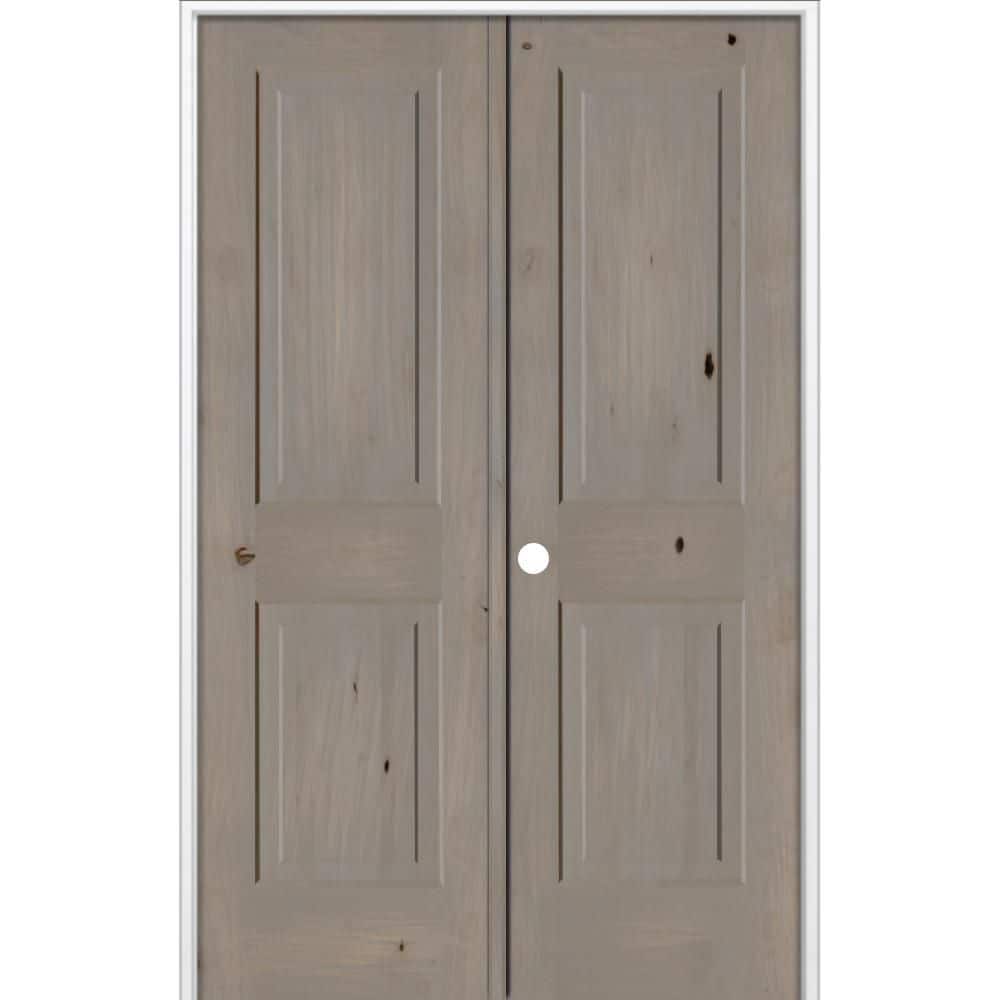 48 in x 80 in Rustic Knotty Alder 2-Panel Right Handed BEHR Weathered Gray Stain Wood Double Prehung Interior Door price history on PriceWatchPro