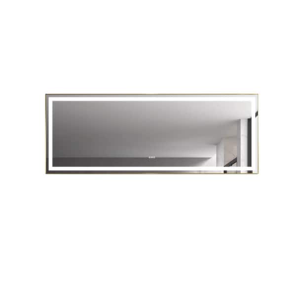 WELLFOR 118 in. W x 36 in. H Rectangular Aluminum Framed Anti-Fog Dimmable LED Wall Bathroom Vanity Mirror in Gold