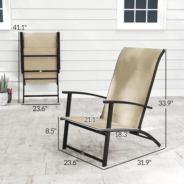 Metal Frame and Breathable Mesh Fabric Seat Portable Outdoor Dining Chairs, Folding Patio Chairs in Beige Set of 2