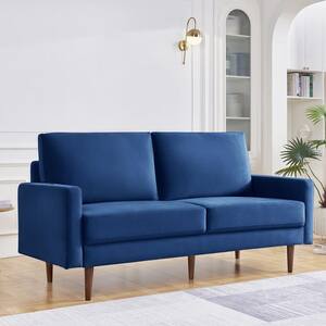 31 in. Modern Decor Blue 2 Upholstered Velvet 2-Seat Loveseat with Padded Cushion