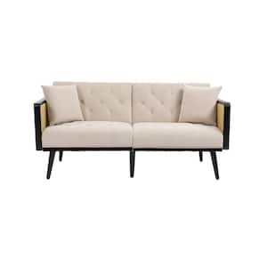 61 in. Modern Beige Velvet Upholstered Sofa Bed