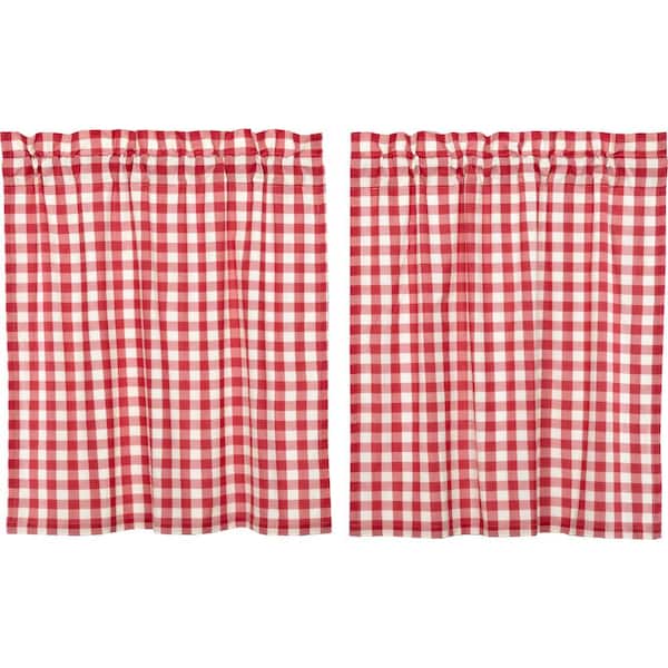 Annie Buffalo Check Red White 36 in. W x 36 in. L Cotton Light Filtering Rod Pocket Curtain Window Panel Pair