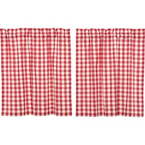 Annie Buffalo Check Red White 36 in. W x 36 in. L Cotton Light Filtering Rod Pocket Curtain Window Panel Pair