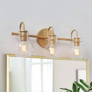 Robb Modern 3-Light Gold Bathroom Vanity Light Interior Powder Room Lighting with Clear Globe Shades