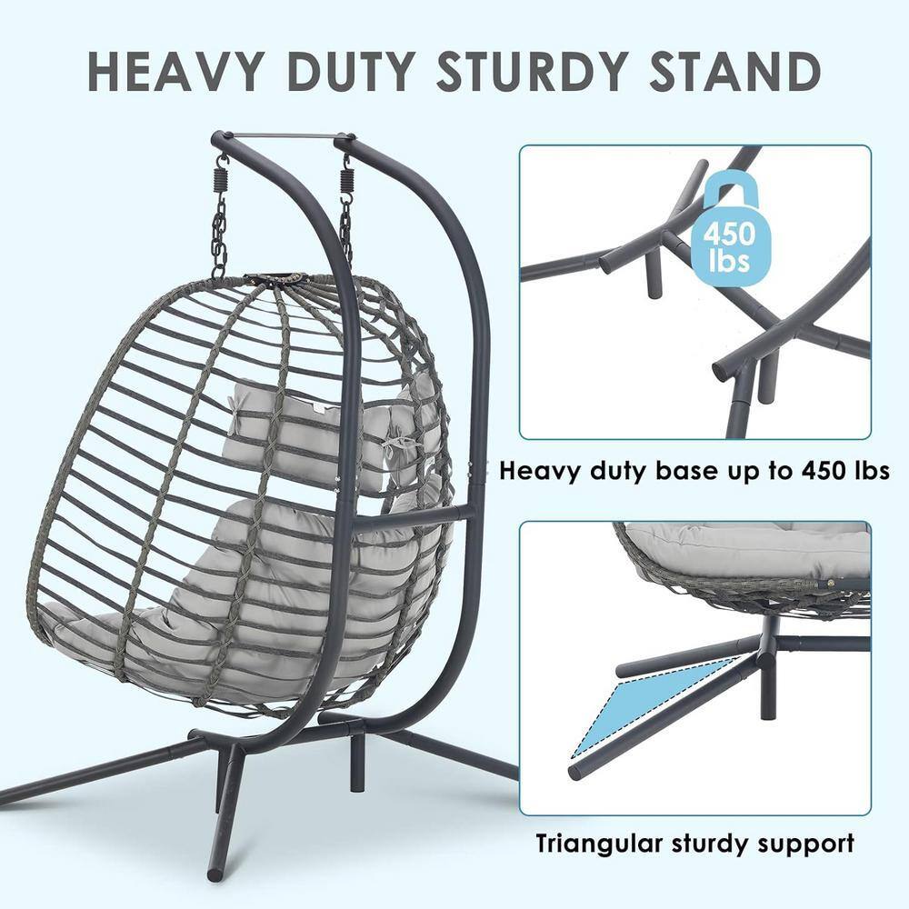 Detail of the heavy-duty steel stand and support structure of the egg chair.