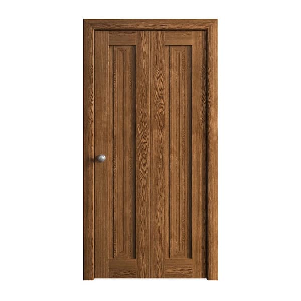 Assemble Required 60 in. x 84 in. Cognac Oak Solid Wood Bi-Fold Doors with Hardware