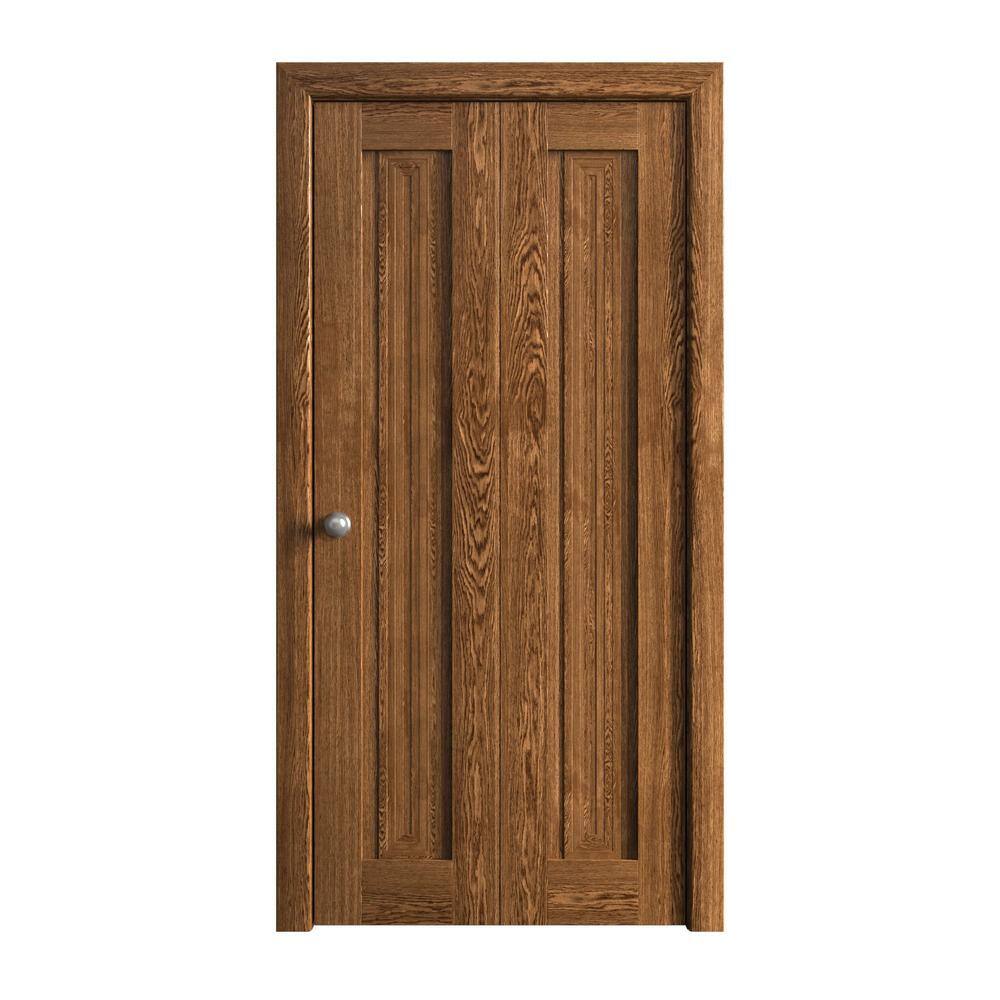 Sartodoors 64 in. x 80 in. Cognac Oak Solid Wood Bi-Fold Doors with ...