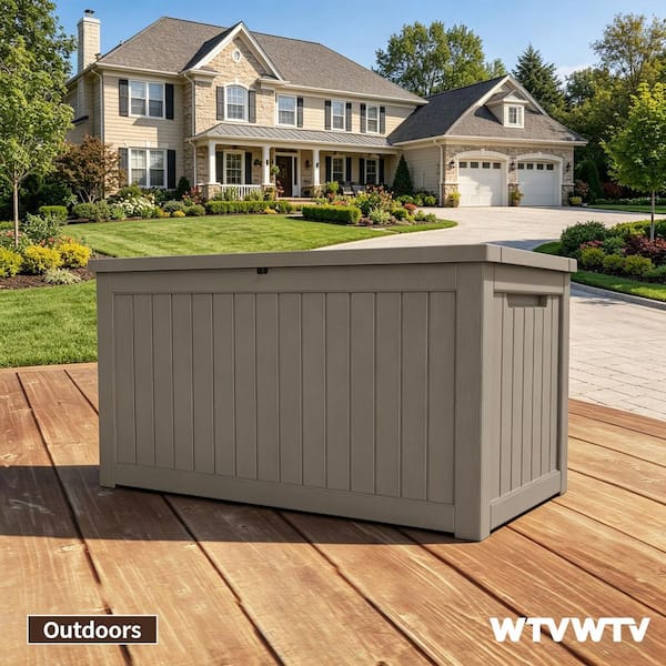 230 Gal. Waterproof Outdoor Resin Storage Deck Box, Large Lockable Capacity, Versatile Deck Outdoor Storage Bench