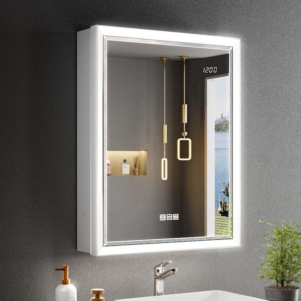 Anglora 20 in. W x 26 in. H LED Beveled Edge Rectangular Aluminum Recessed/Surface Wall Medicine Cabinet with Mirror-R