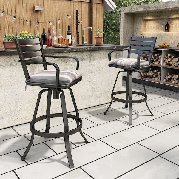 Swivel Cast Aluminum Outdoor Bar Stool with Sunbrella Colored Cushion (2-Pack)