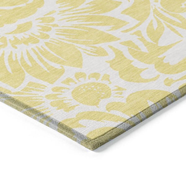 Yellow and Ivory 2 ft. x 3 ft. Woven Floral Rectangle Indoor/Outdoor Area Rug