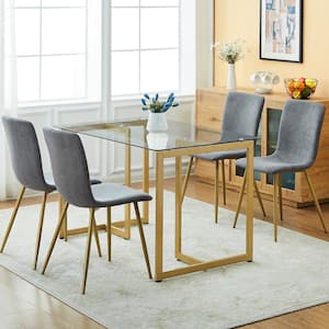 Slip Scargill Dark Grey 5-Pcs Elegant Dining Set with Glass Top Gold Leg Table and Fabric Upholstered Chairs (Seat 4)