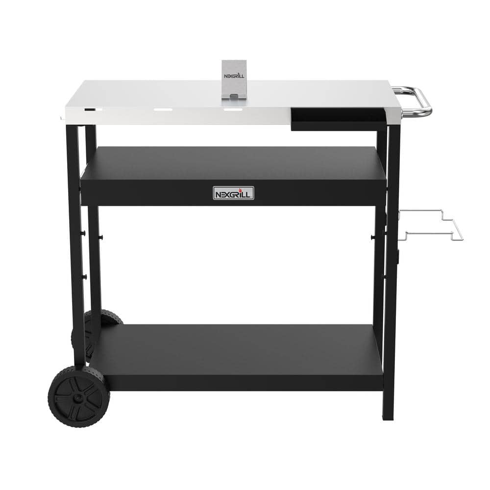 Nexgrill Stainless Steel and Black Outdoor Food Prep Cart