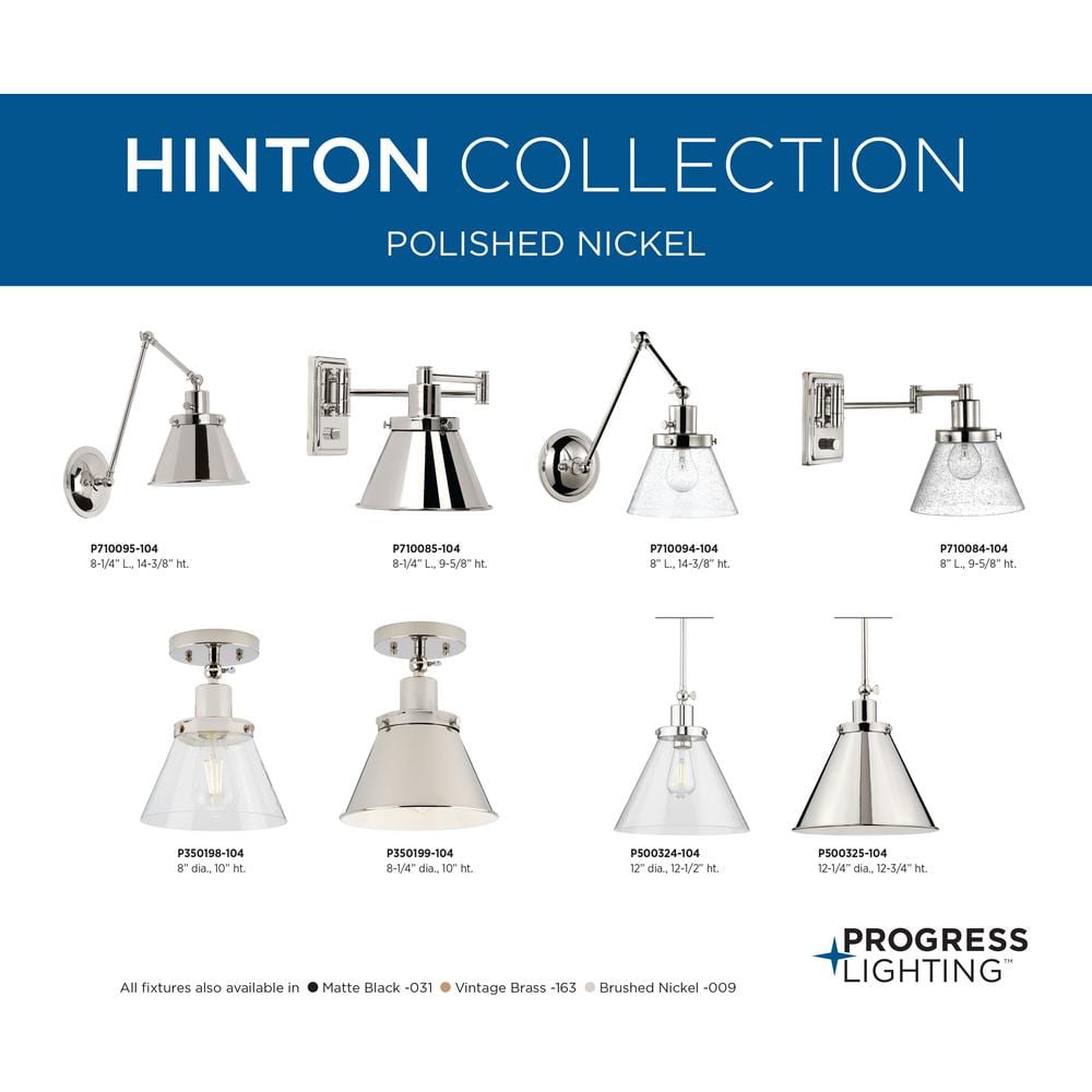 Hinton Polished Nickel Industrial Pendant with Seeded Glass Shade