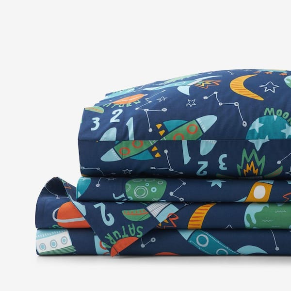 Company Kids Planets And Rockets Multi-Colored Organic Cotton Percale Twin Sheet Set