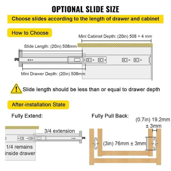 VEVOR 30 Heavy Duty Drawer Slides, Locking Drawer Slides 500lbs Load  Capacity Long Full Extension Drawer Slide 1 Pair Side Mount Ball Bearing  Drawer Glides Push to Open Drawer Runners Rail 