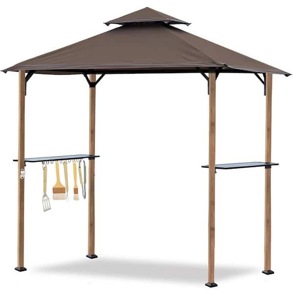 CoastShade 8 ft. x 5 ft. Brown Double Top Grill Gazebo BBQ Tent with Heat-Transfer Printing Steel Frame