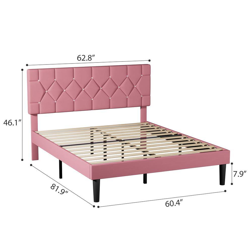 Upholstered Bed with Storage-3 Drawers, White Metal Frame Queen Platform Bed with Faux Leather Tufted Headboard - thumbnail 6