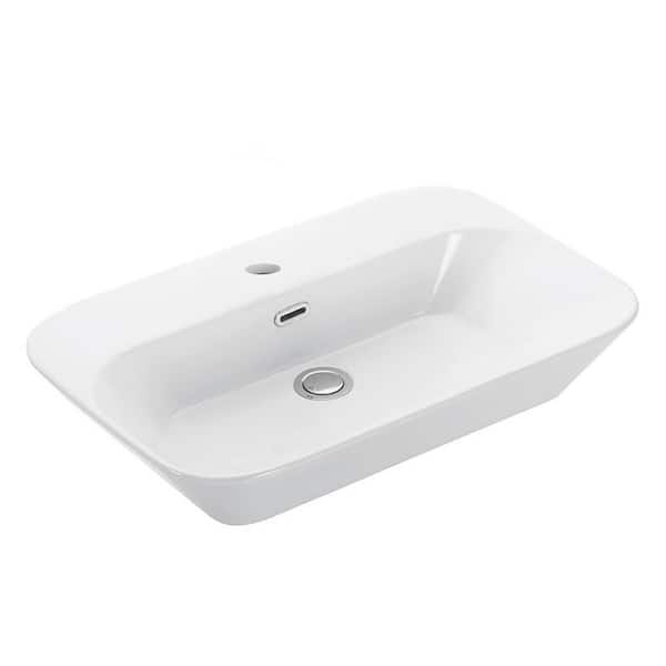 WS Bath Collections Edge 4465 Vessel Bathroom Sink in Ceramic White with 1-Faucet Hole